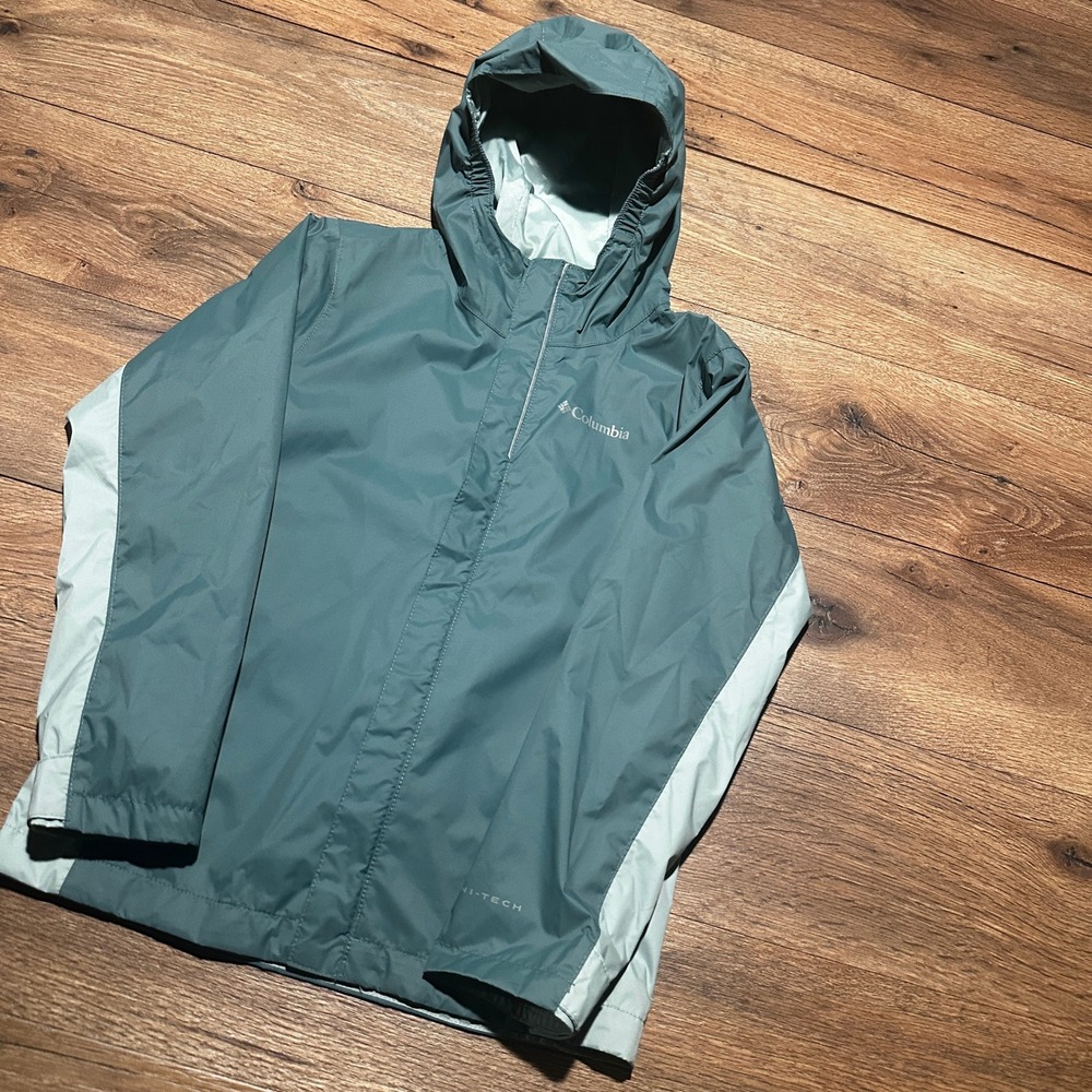 Columbia Blue Rain Jacket Kids Size S (8) Omni-Tech Hooded Windbreaker